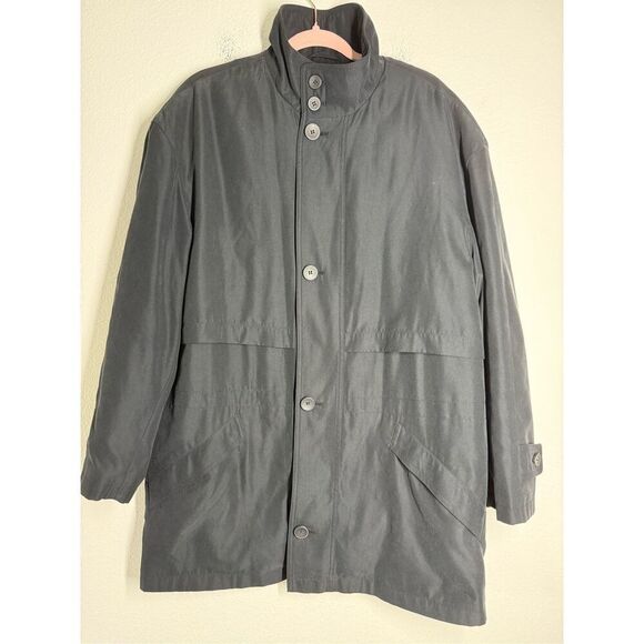 Baracuta Jacket Black Coat Double Overcoat Quilted Parka Wool Lined Trench Sz M - Picture 1 of 15
